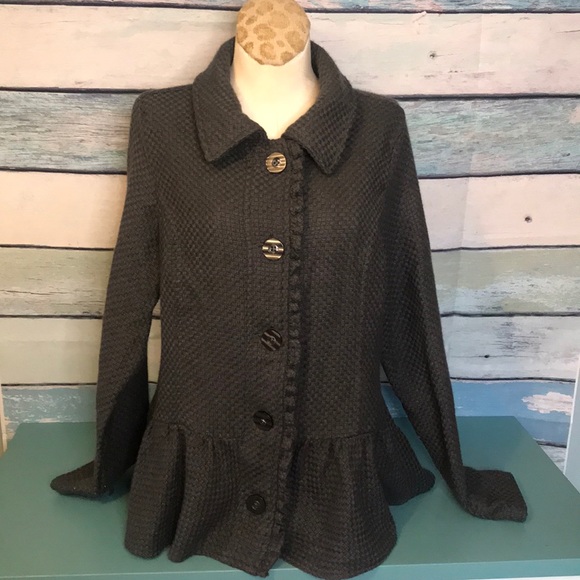 Decree grey woven button down peplum jacket - Picture 3 of 12